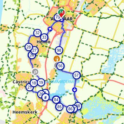 Fietsroute vanuit Alkmaar de polder in op de map